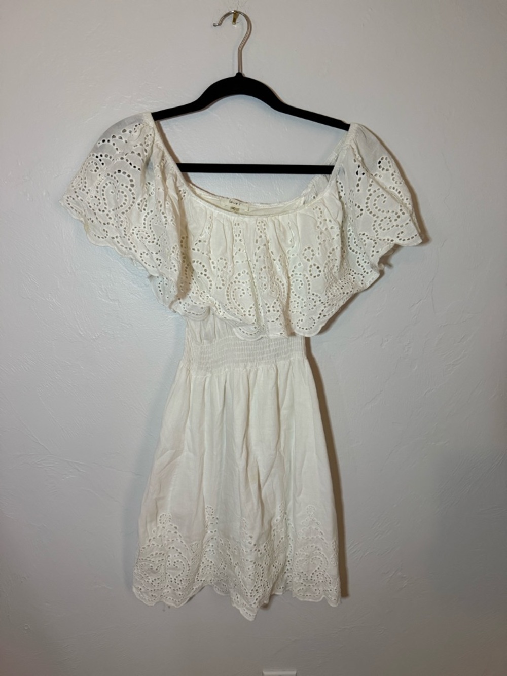 love J White Eyelet Off-Shoulder Mini Dress
